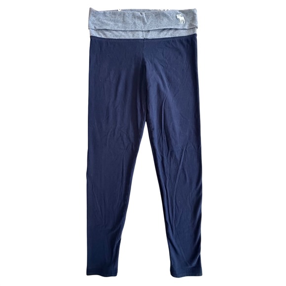 Abercrombie & Fitch Pants - VTG Y2K Abercrombie & Fitch Retro Fold Over Waist Leggings Navy Blue/Gray Logo M